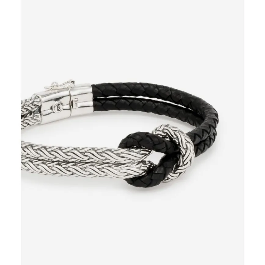 Buddha to Buddha Armband Katja Knot Mix Zilver/Leer Zwart Hot