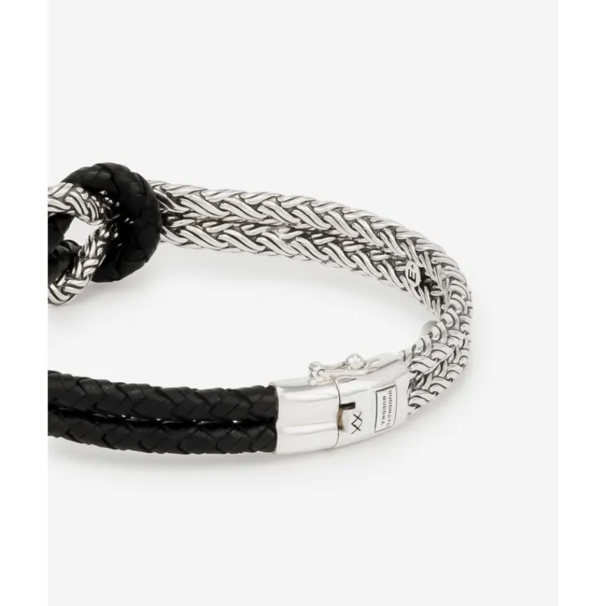 Buddha to Buddha Armband Katja Knot Mix Zilver/Leer Zwart Hot