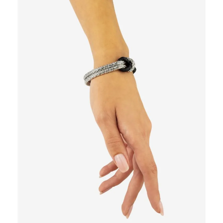 Buddha to Buddha Armband Katja Knot Mix Zilver/Leer Zwart Hot
