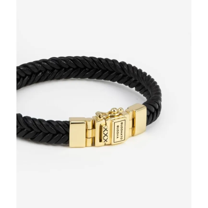 Buddha to Buddha Barbara Leren Armband Zwart Verguld Zilver Outlet