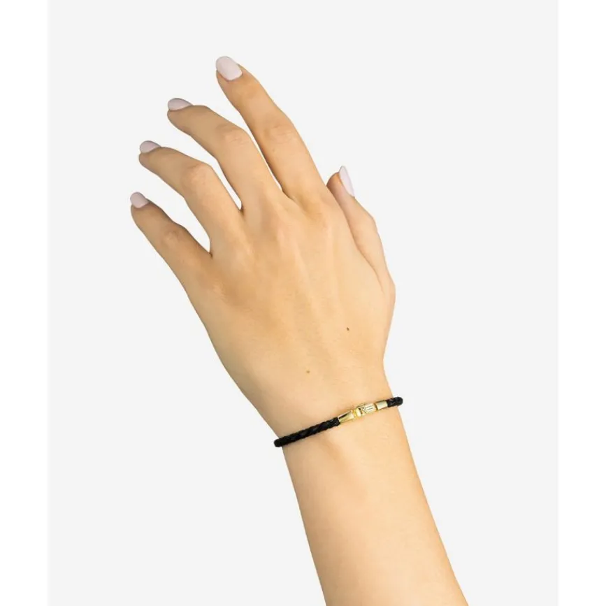 Buddha to Buddha George Mini Leren Armband Zwart Verguld Zilver New
