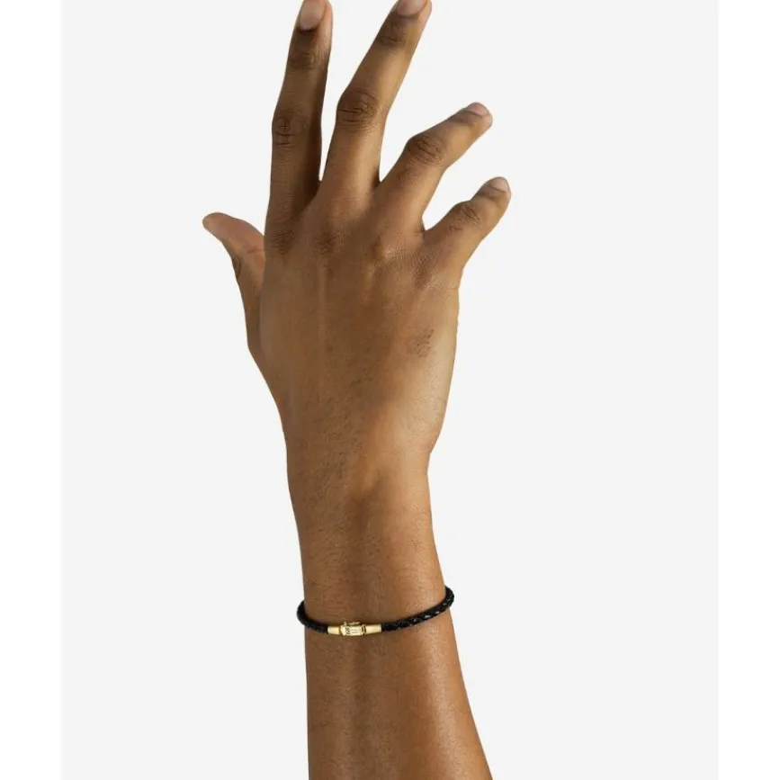 Buddha to Buddha George Mini Leren Armband Zwart Verguld Zilver New